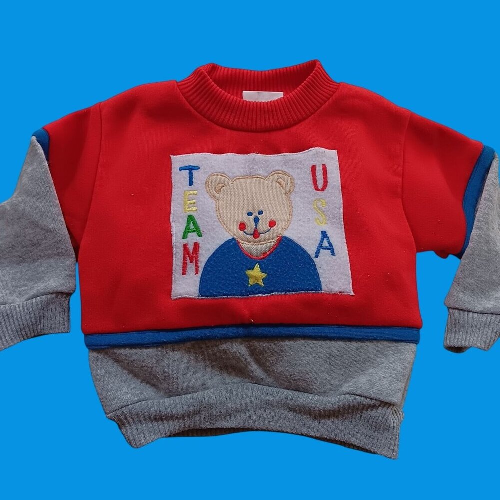 18M True Vintage Toddler Sweatshirt Team USA Bear Embroidered Design Ringer USA